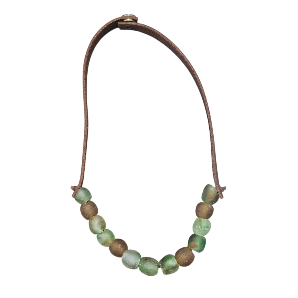 New Handmade Krobo Bead And Leather Necklace - Picture 11 of 15